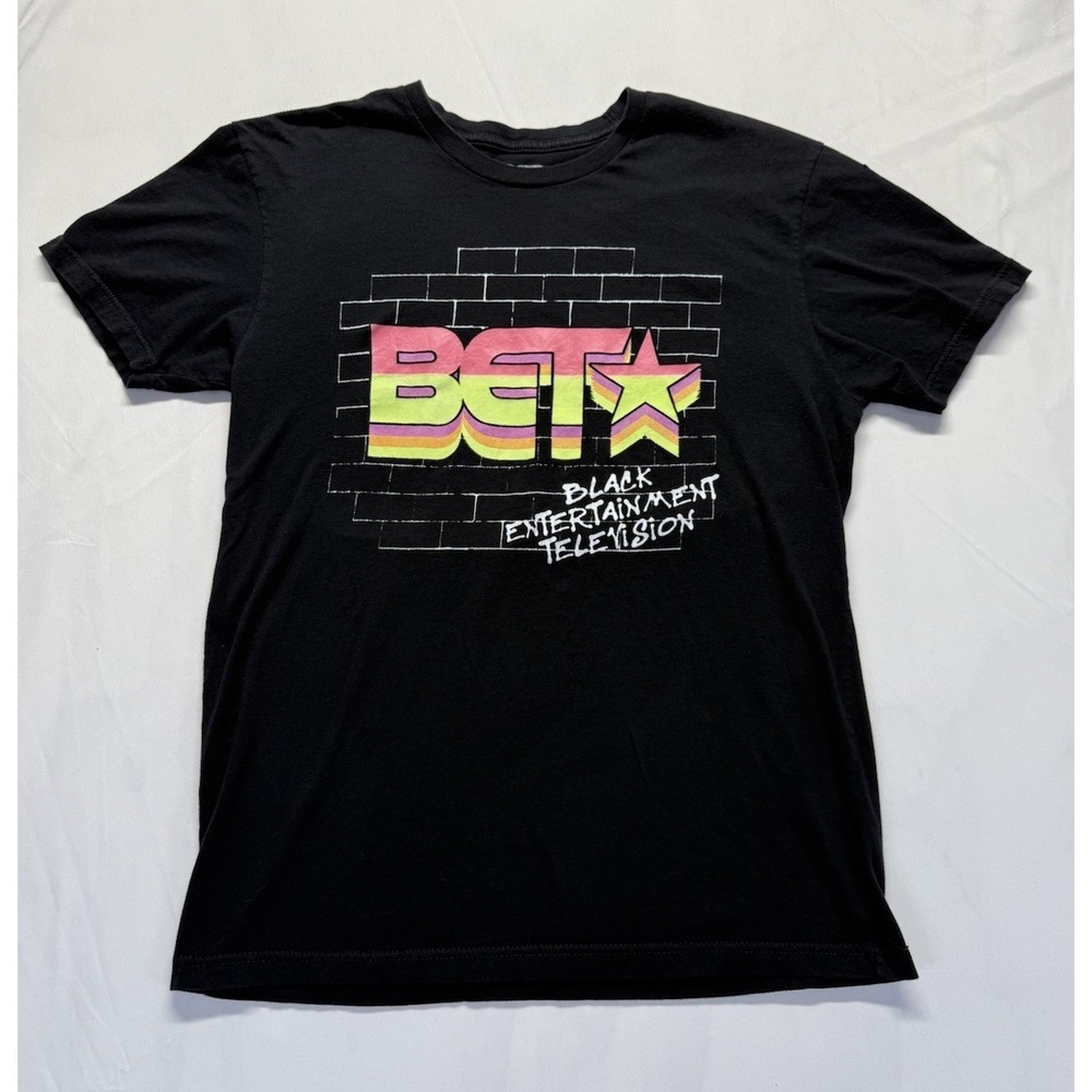 Vintage BET‎ Black Entertainment Television Graphic T-shirt Logo Retro Black Med